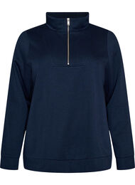 Sweatshirt med h&oslash;j krave og lynl&aring;s, Bl&aring;