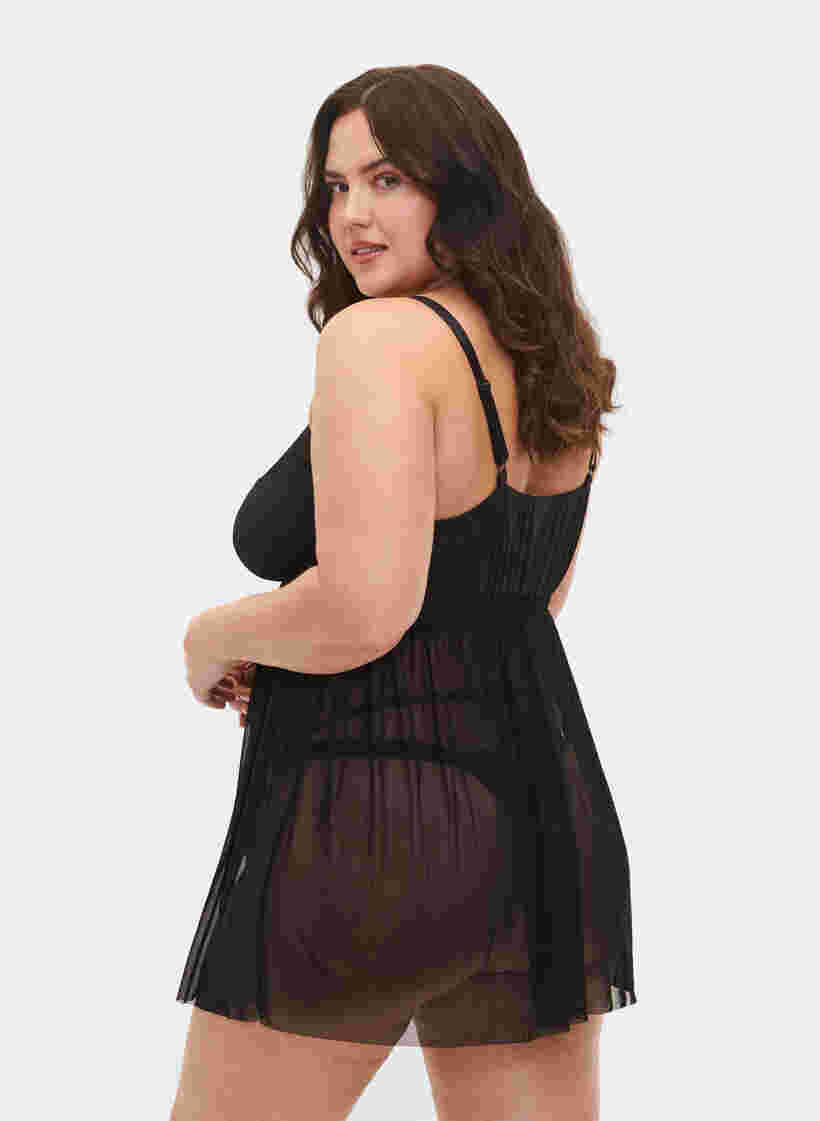 Transparent natkjole med string, Black, Model image number 1