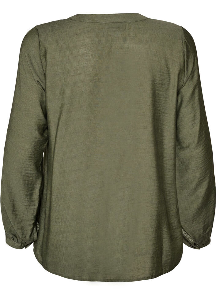 Skjorte i viskose med broderi p&aring; &aelig;rmer, Gr&oslash;n, Packshot image number 1
