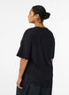 T-shirt med asymmetrisk blondekant, Sort, Model image number 2