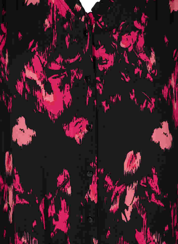 Printet midikjole med knapper i viskose, Black Pink AOP, Packshot image number 2
