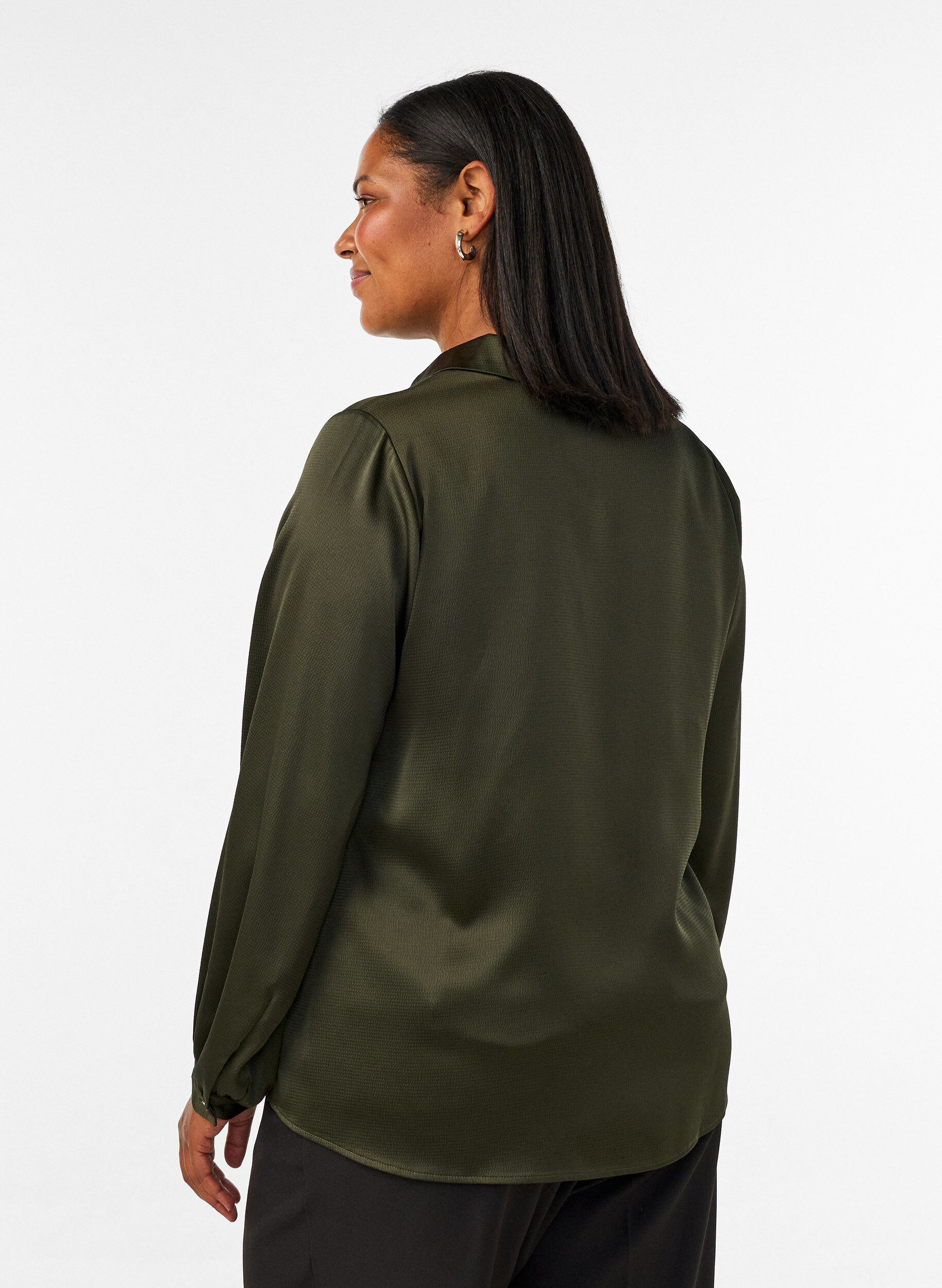 ZizziBluse med skjortekrave og V-hals, Gr&oslash;n, Model image number 2
