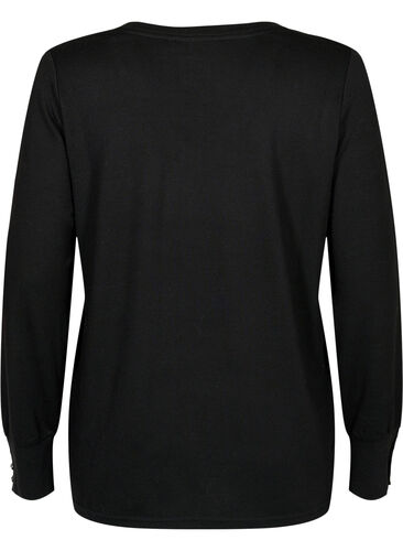 Langærmet bluse med bred manchet og knapper, Black, Packshot image number 1