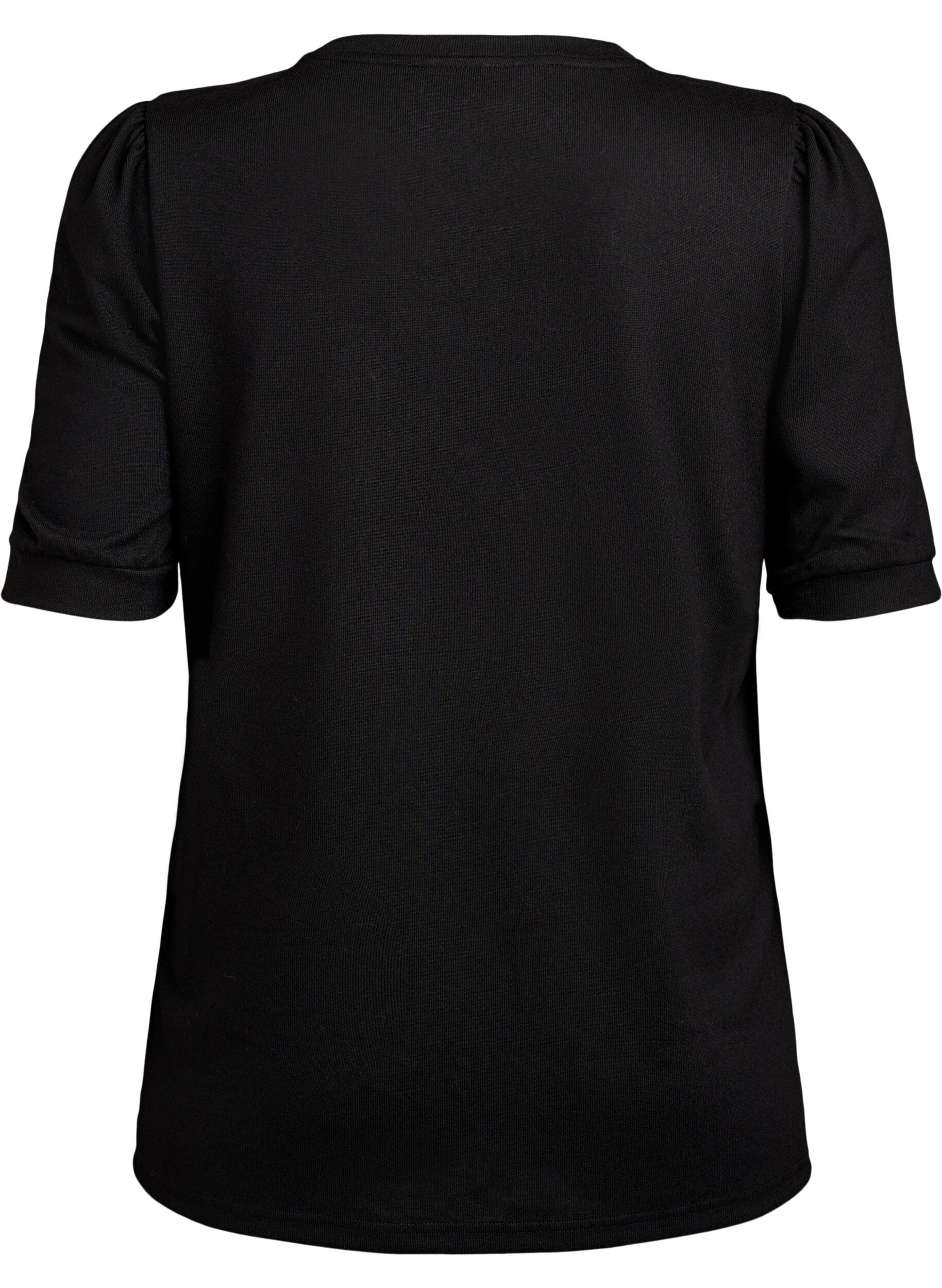 Zizzi Bluse med knapdetalje og korte puf&aelig;rmer, Sort, Packshot image number 1