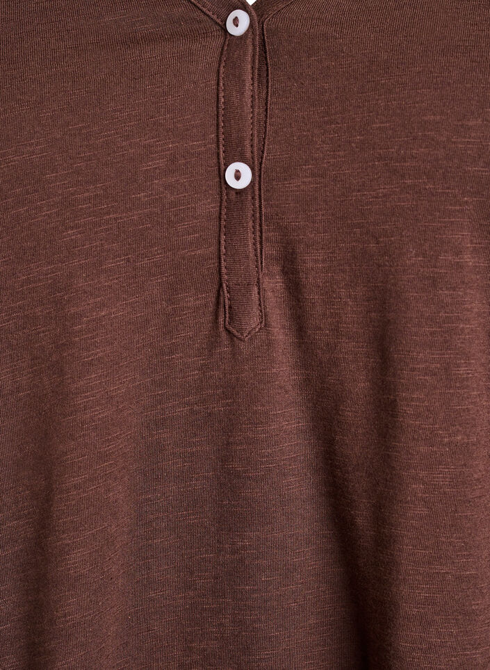 Lang&aelig;rmet t-shirt med V-hals og knapper, Brun, Packshot image number 2