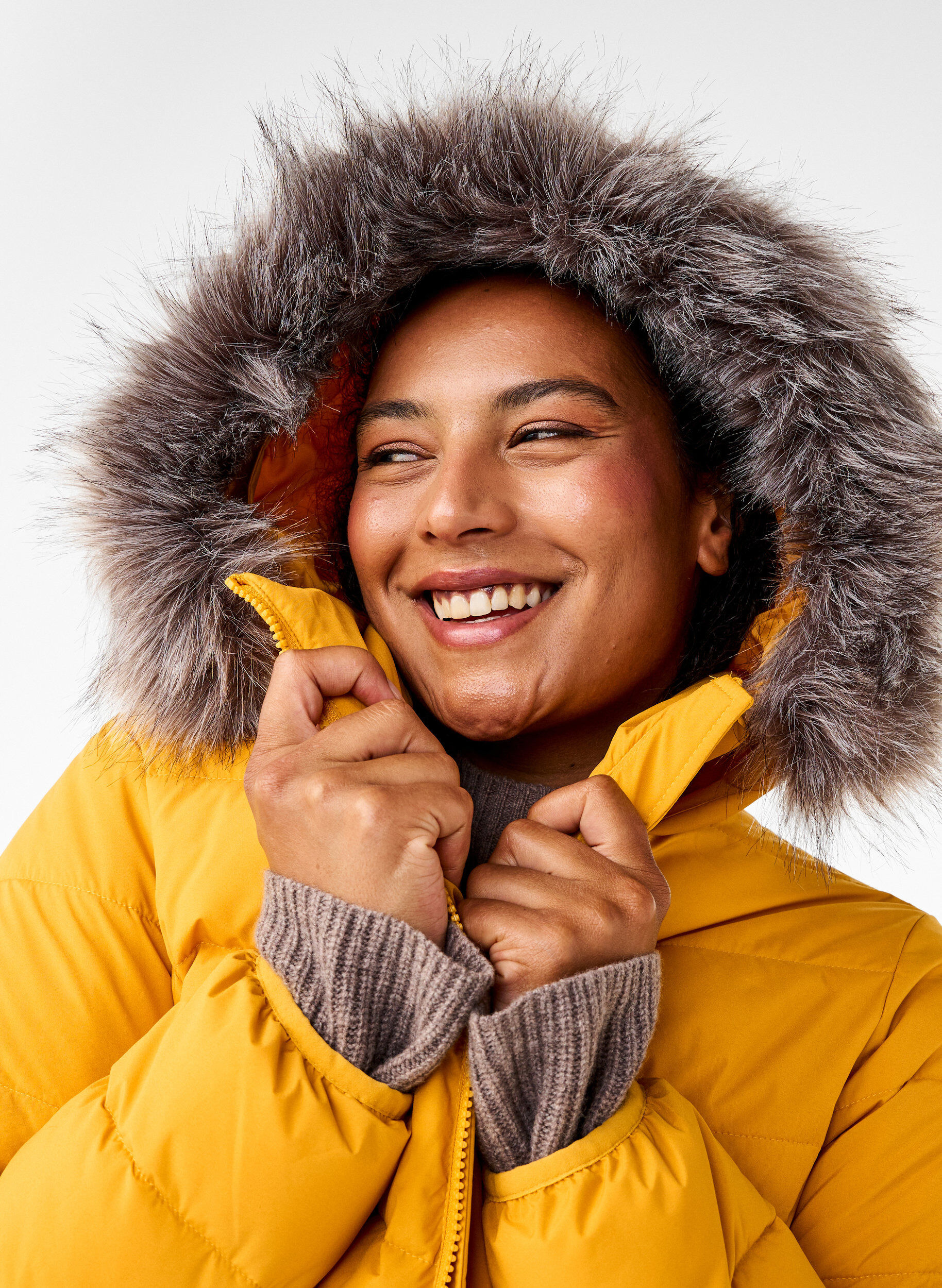 Zizzi Kort pufferjakke med h&aelig;tte, Gul, Image image number 0