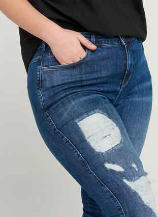 Højtaljede Amy jeans med slid, Blue denim, Model image number 2