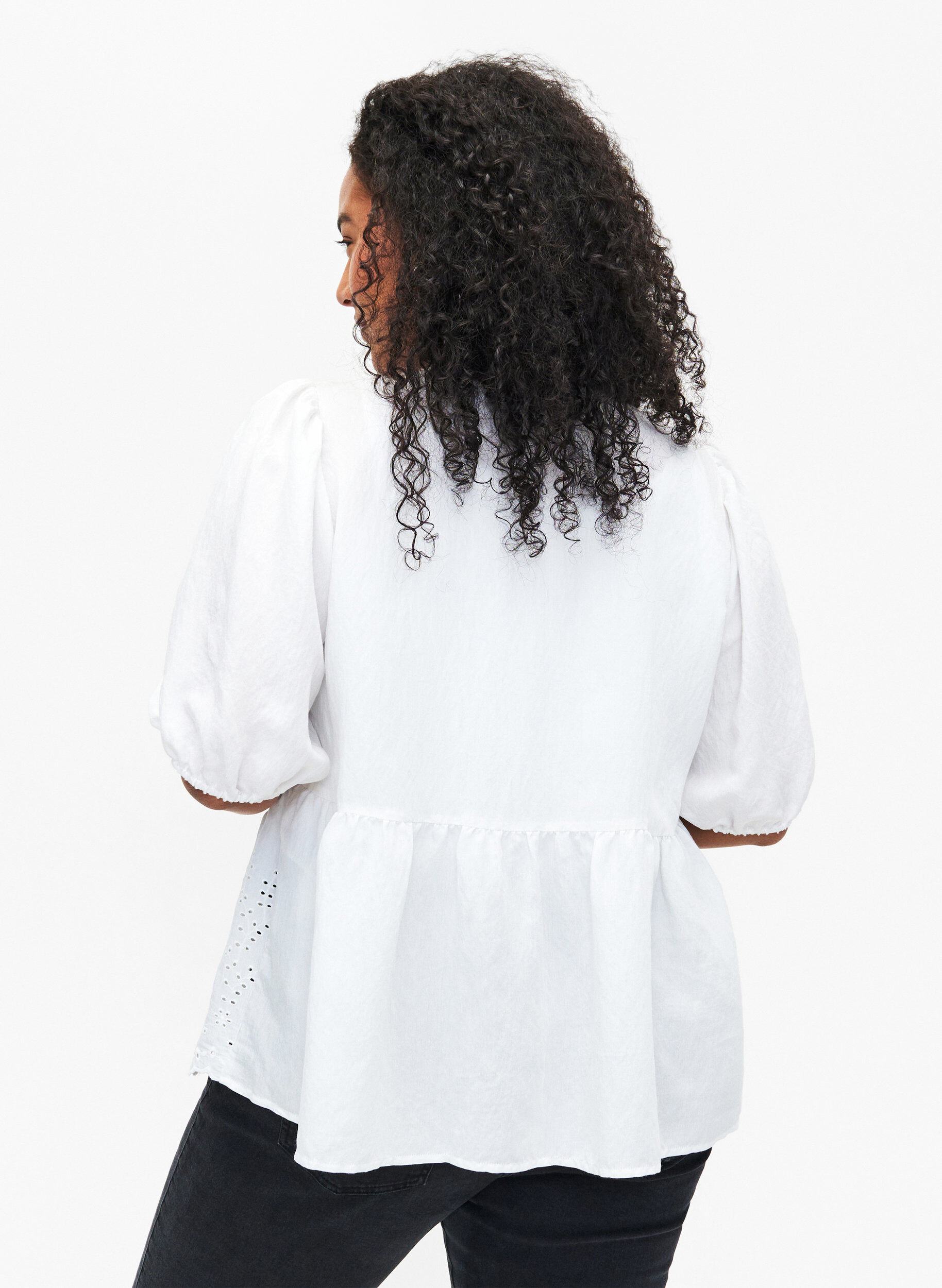 Zizzi Viskose bluse med broderi anglaise, Bright White, Model image number 1