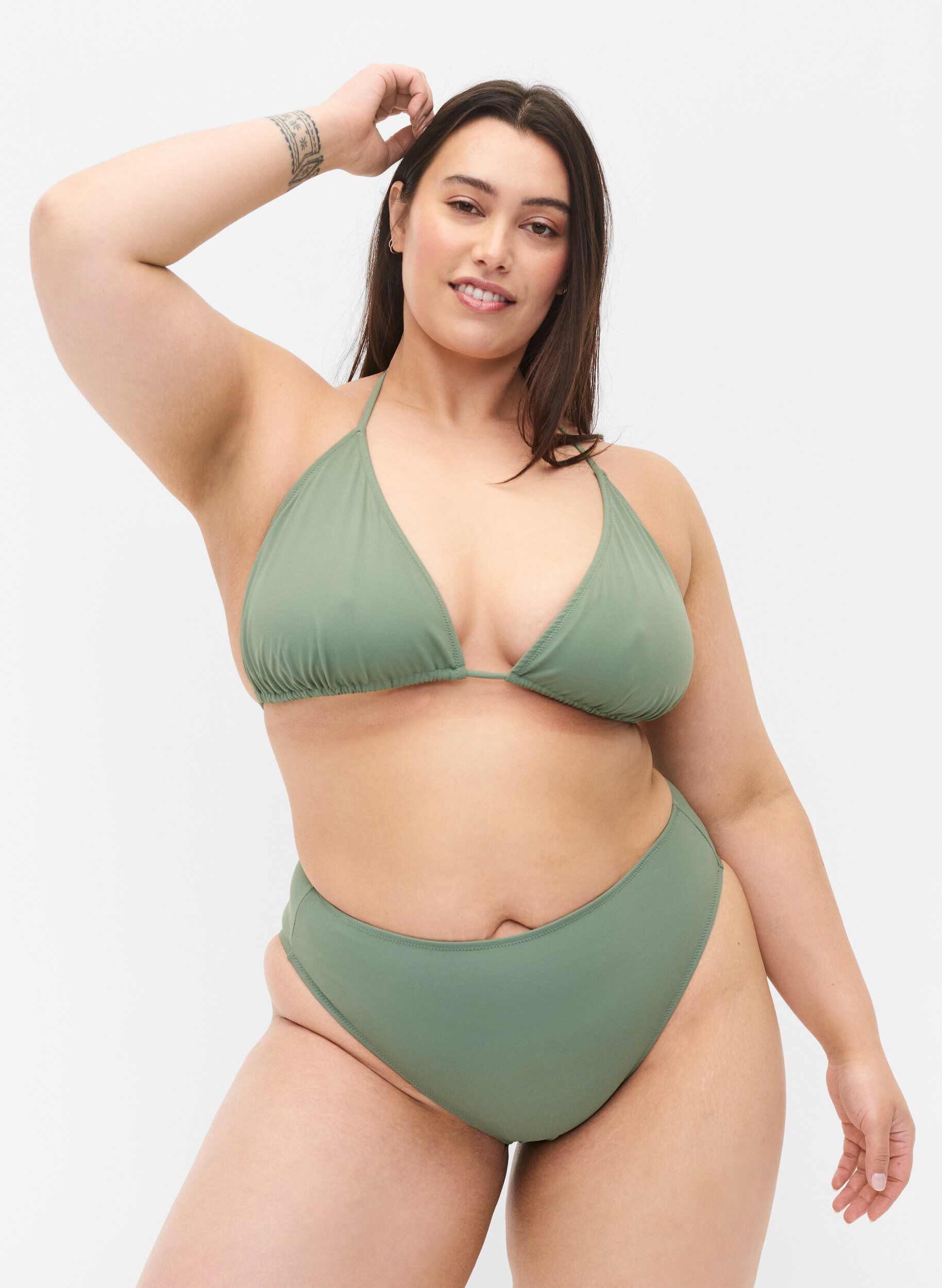 Zizzi Tai bikini trusse med regul&aelig;r talje, Gr&oslash;n, Model image number 0