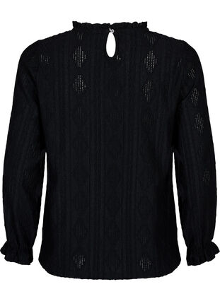 Bluse med flæsedetaljer og tone-i-tone mønster, Black, Packshot image number 1