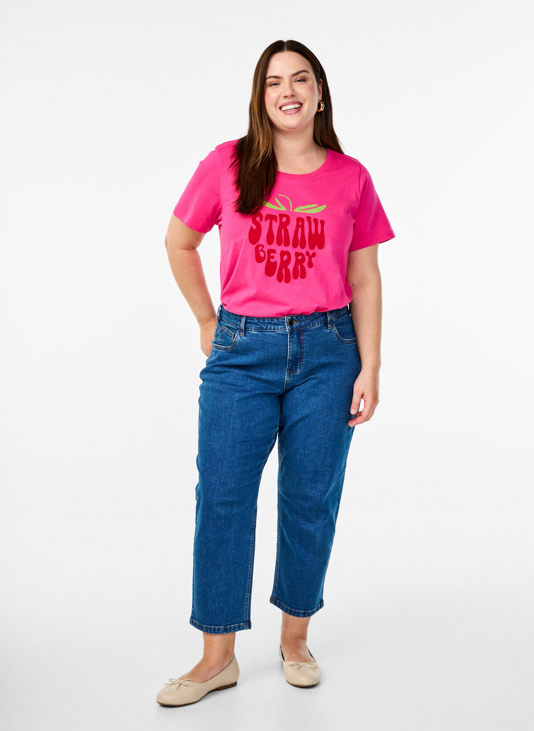 Zizzi Bomulds t-shirt med motiv, Raspb. w. Strawberry, Model image number 2