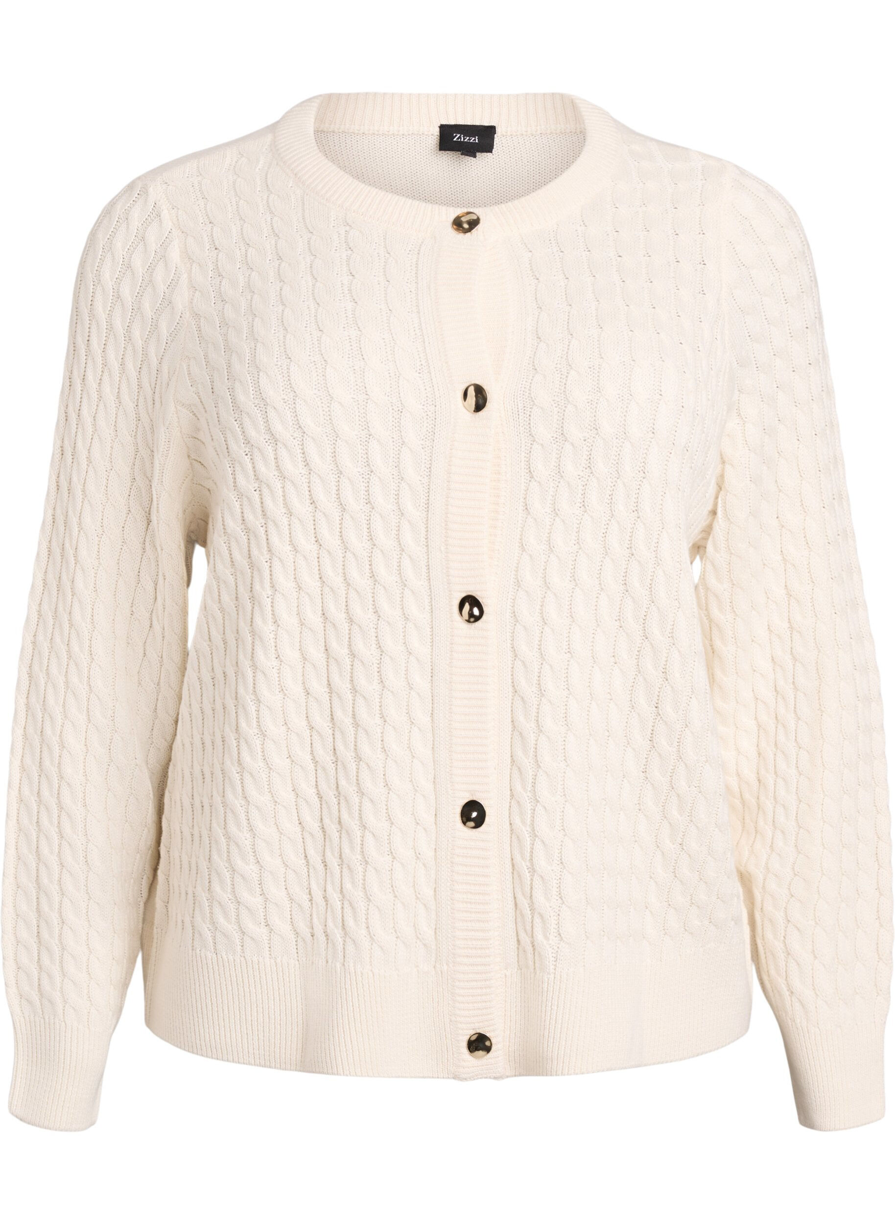 Kabelstrikket cardigan med gyldne knapper