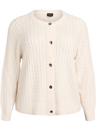 Kabelstrikket cardigan med gyldne knapper, Vanilla
