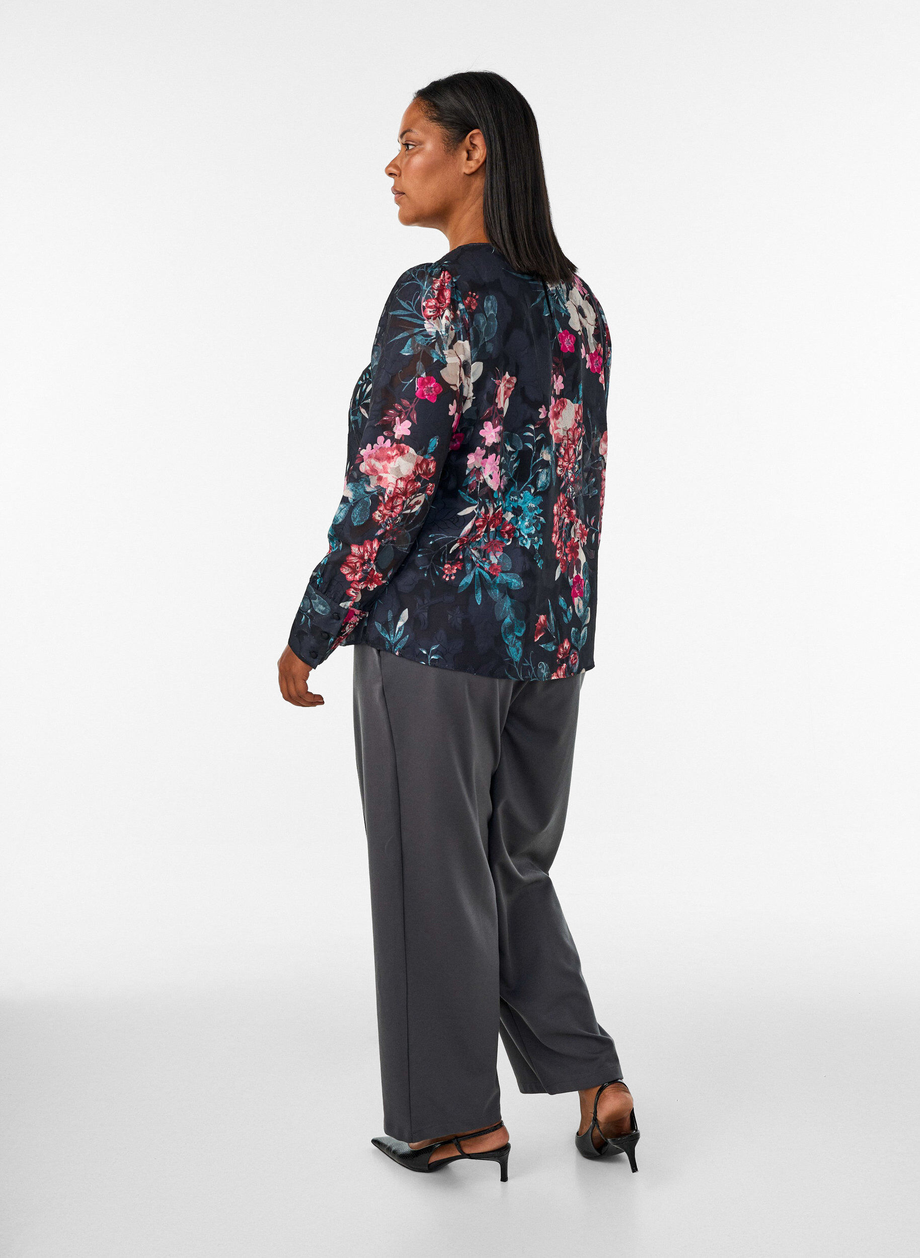 ZizziL&oslash;se jerseybukser med h&oslash;j talje, Gr&aring;, Model image number 1