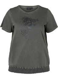 Kortærmet t-shirt med acid wash og smock, Dark grey acid wash