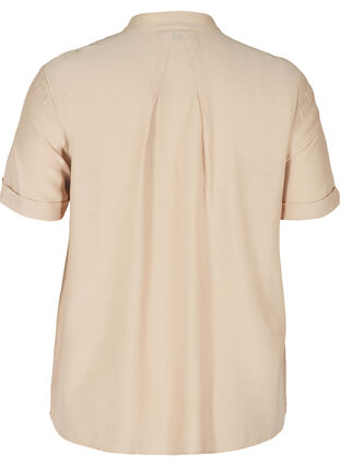 Kortærmet skjorte med rund halsudskæring, Warm Taupe, Packshot image number 1
