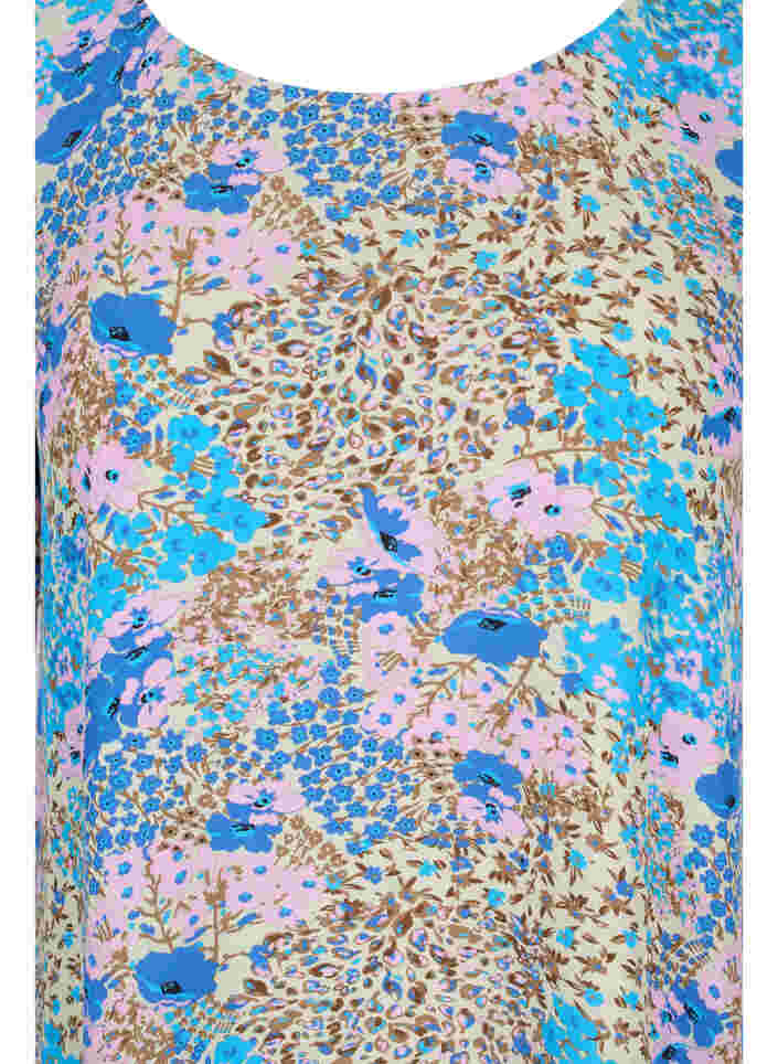 Kortærmet viskose bluse med blomsterprint, Blue Rose Flower, Packshot image number 2