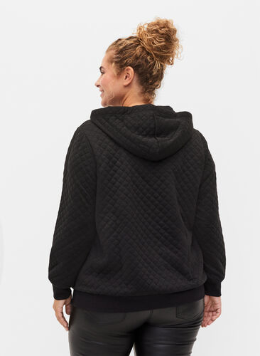 Sweat cardigan med quiltet mønster, Black, Model image number 1