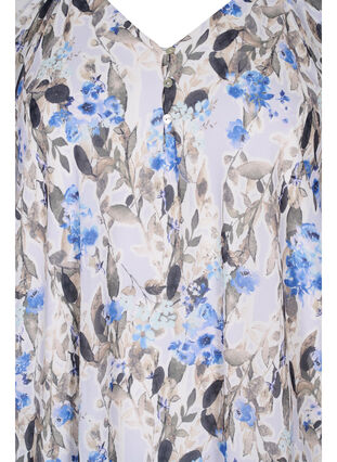 Printet bluse med korte ærmer, Blue Flower AOP, Packshot image number 2