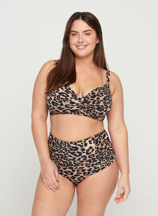 Højtaljet bikini underdel med leo print, Leopard Print, Model image number 0