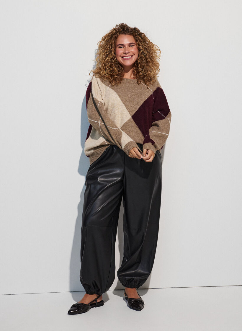 Strikbluse med harlekinm&oslash;nster, Brun, Model image number 1
