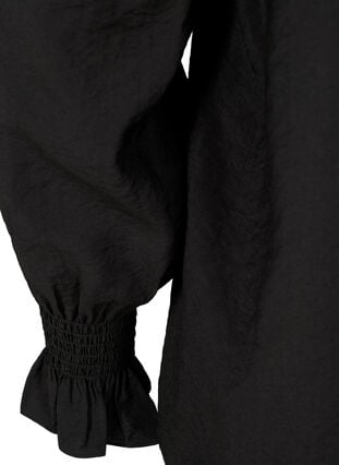 Langærmet viskosebluse med flæsedetaljer, Black, Packshot image number 3
