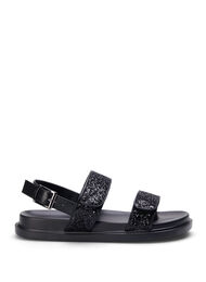 Glitter sandal med velcrolukning og bred pasform, Black Glitter