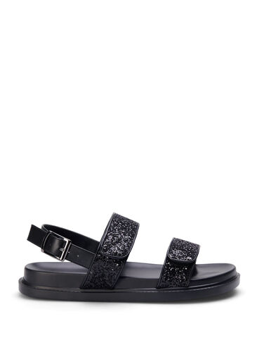 Glitter sandal med velcrolukning og bred pasform, Black Glitter, Packshot image number 0