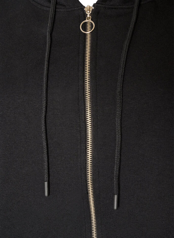 Lang hoodie-cardigan med lynl&aring;s, Sort, Packshot image number 2
