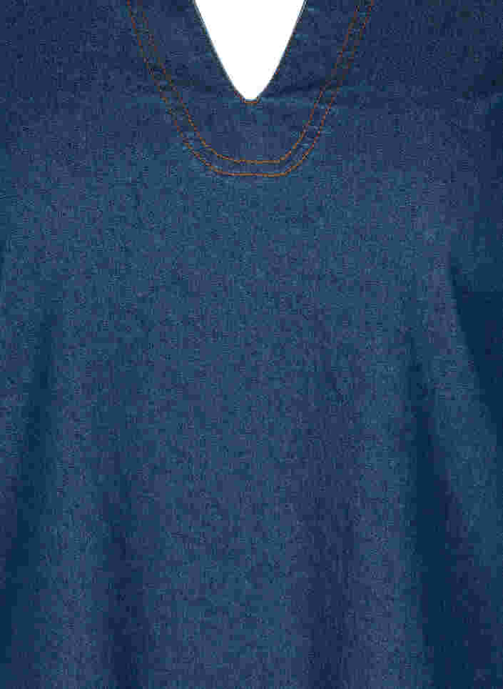Denimkjole med slids og v-udskæring, Blue denim, Packshot image number 2