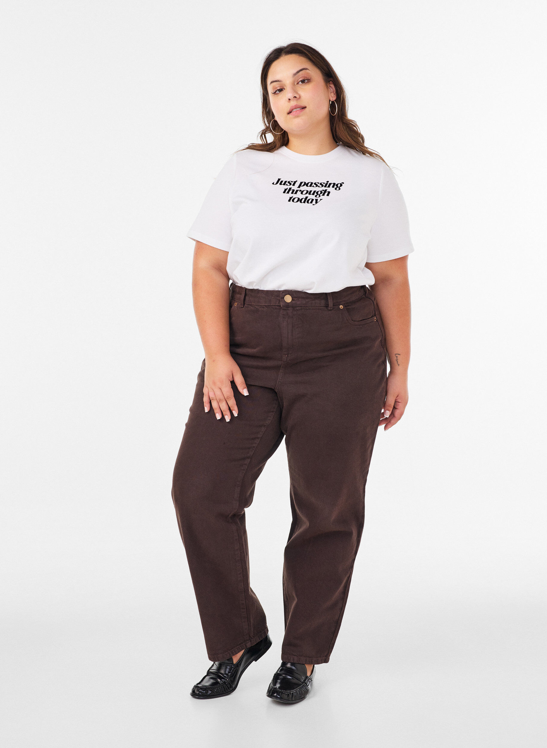 ZizziT-shirt i bomuld med tekstprint, Hvid, Model image number 1