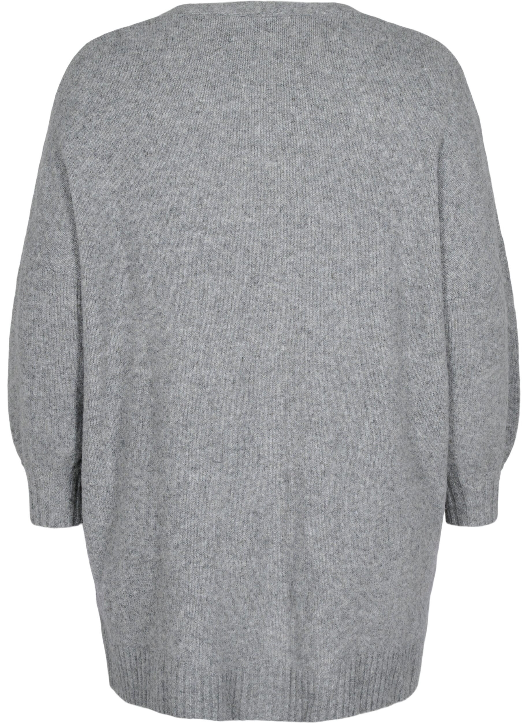 Zizzi Lang strikket cardigan med lynl&aring;s og lommer, Medium Grey Melange, Packshot image number 1