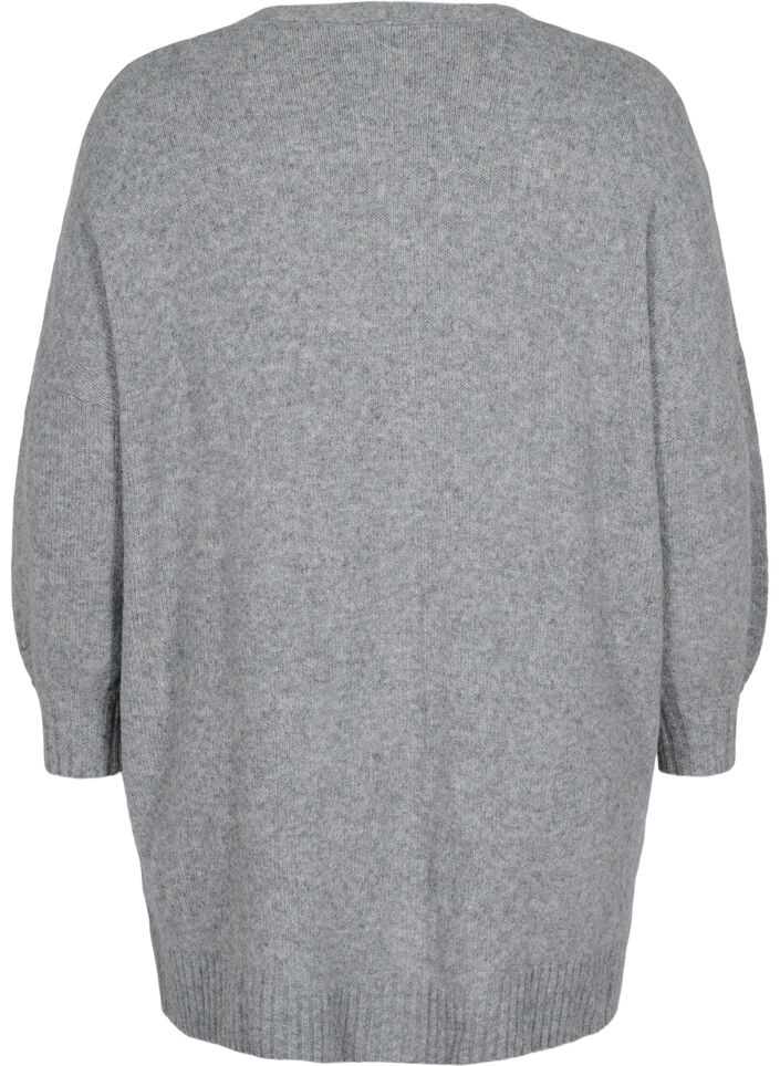Lang strikket cardigan med lynlås og lommer, Medium Grey Melange, Packshot image number 1