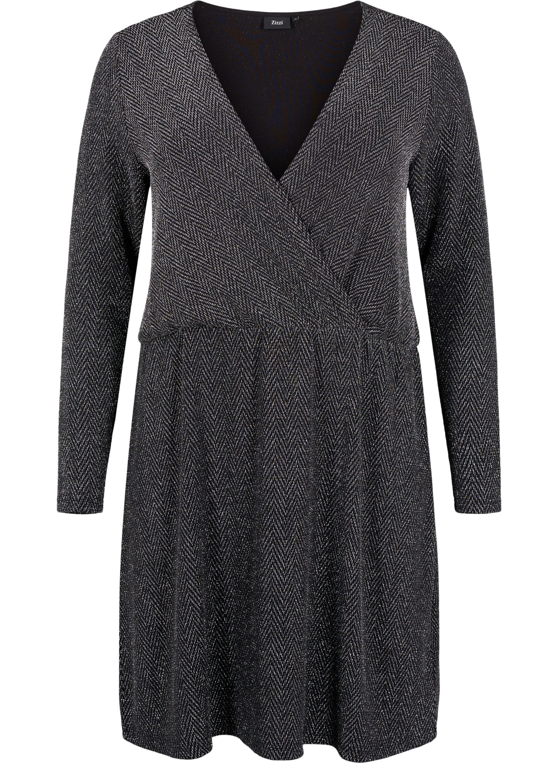 Zizzi Glimmer kjole med zigzag m&oslash;nster, Silver ZigZagShimmer, Packshot image number 0