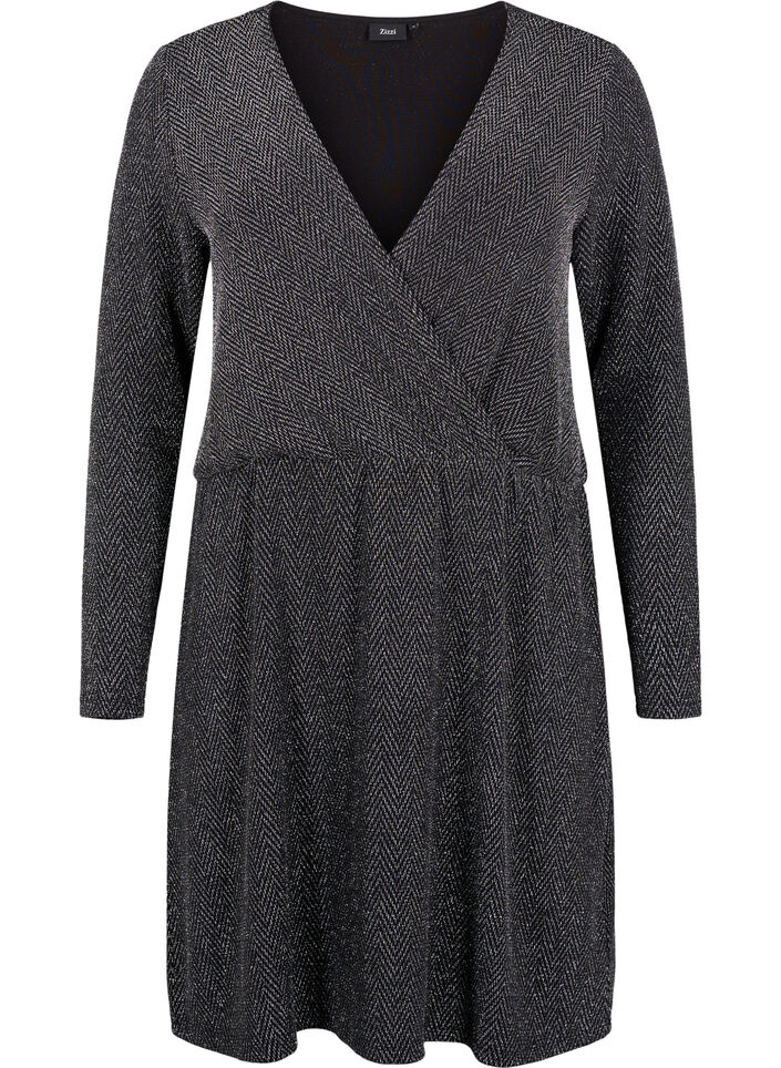 Glimmer kjole med zigzag mønster, Silver ZigZagShimmer, Packshot image number 0