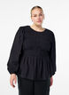 Bluse med smock og lange &aelig;rmer, Sort, Model image number 0