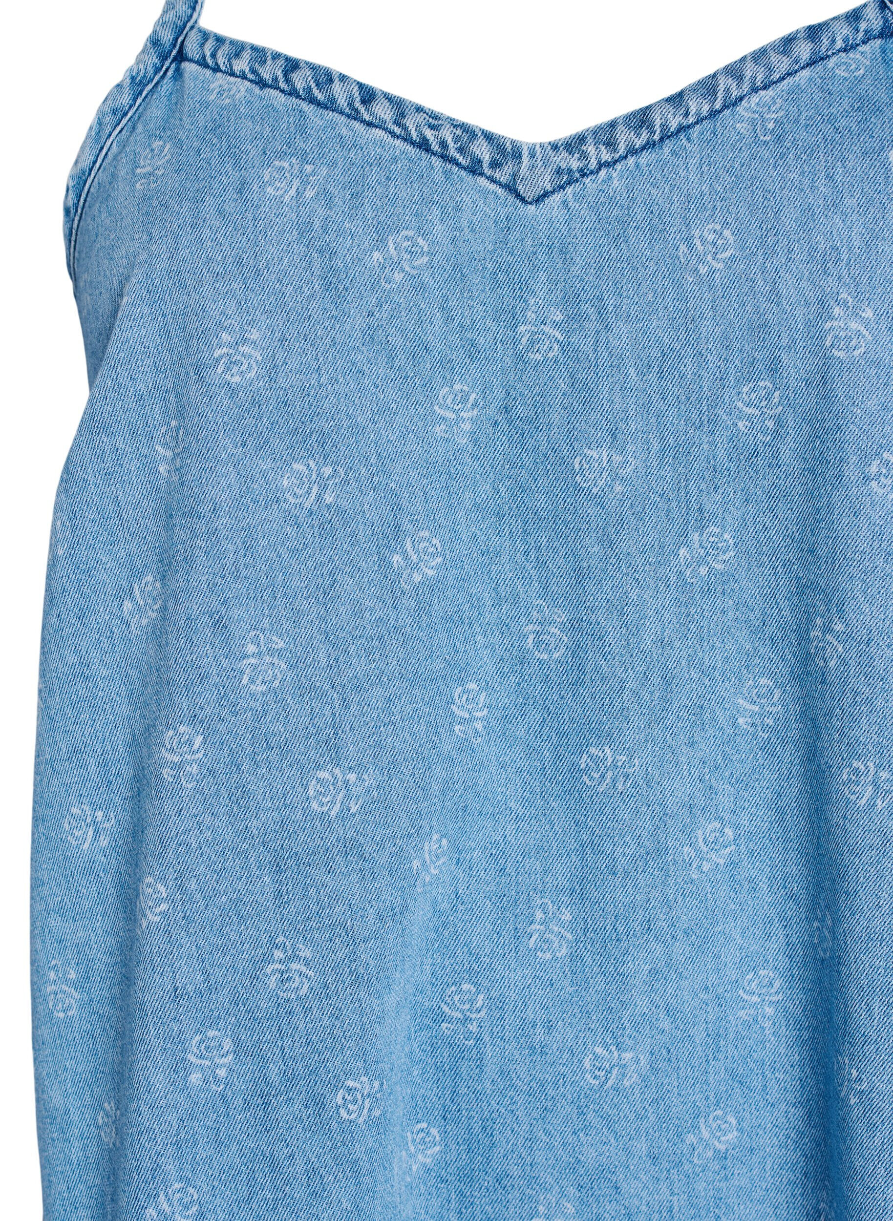 Zizzi Kort denimkjole med justerbare stropper, LBD w. Flower, Packshot image number 2
