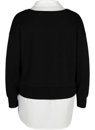 Sweatshirt med påsyet skjorte, Black, Packshot image number 1