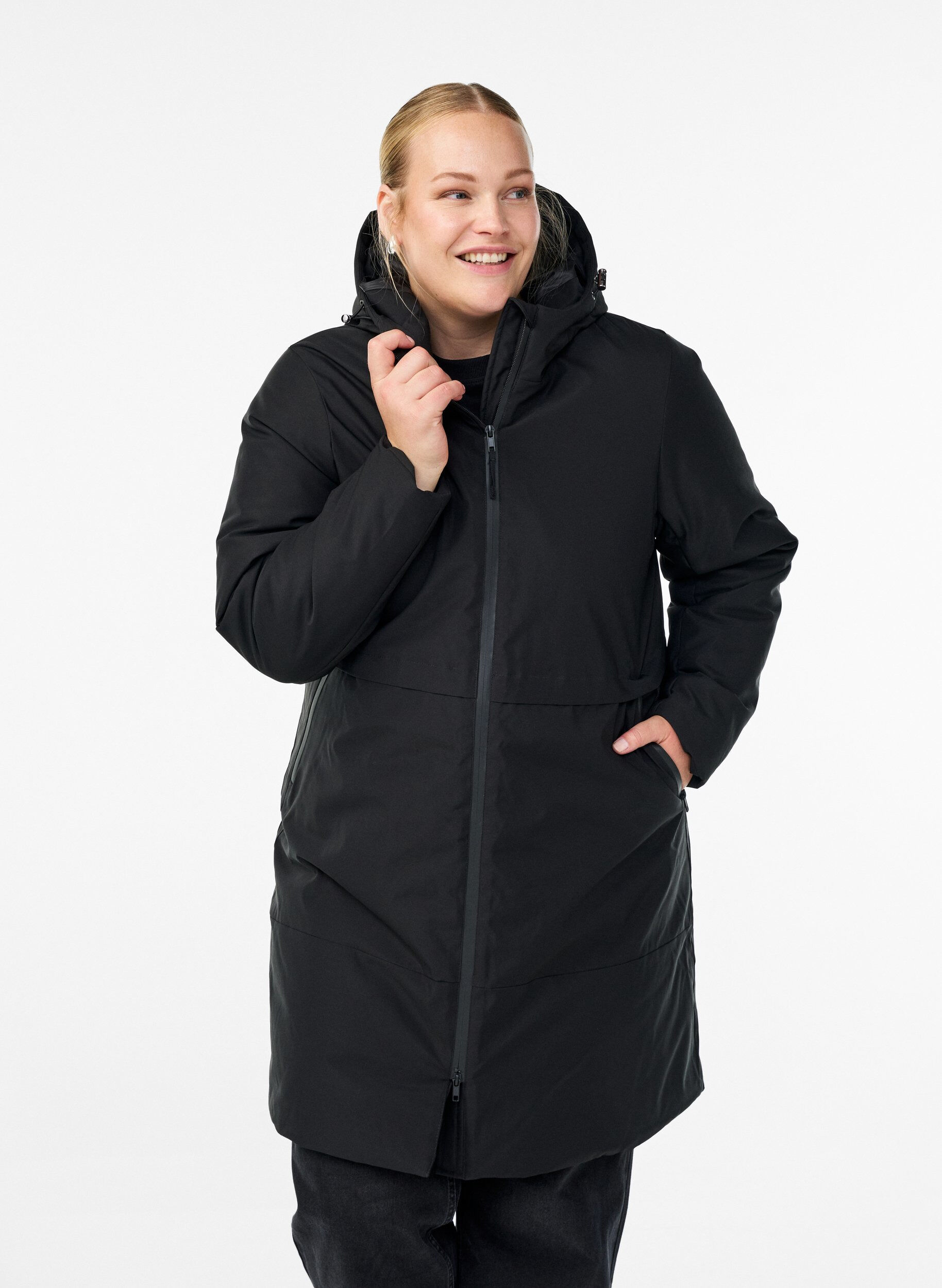Vinterjakke med justerbar talje, Sort, Model