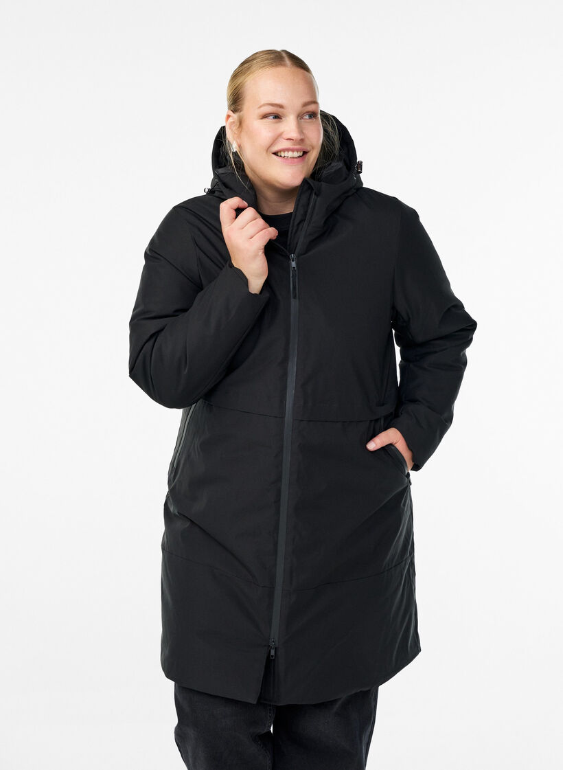 Vinterjakke med justerbar talje, Sort, Model image number 0