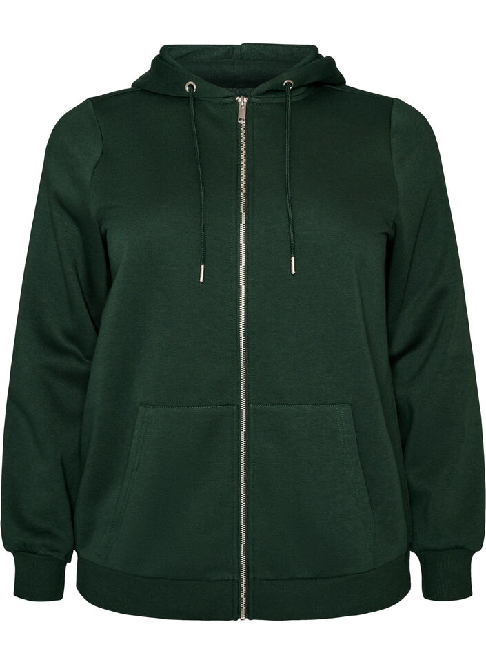 Sweat h&aelig;ttetr&oslash;je med lynl&aring;s og lommer, Gr&oslash;n, Packshot image number 0