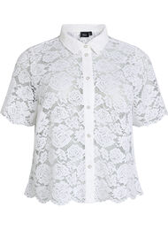 Skjortebluse i blonde med perleknapper, Hvid