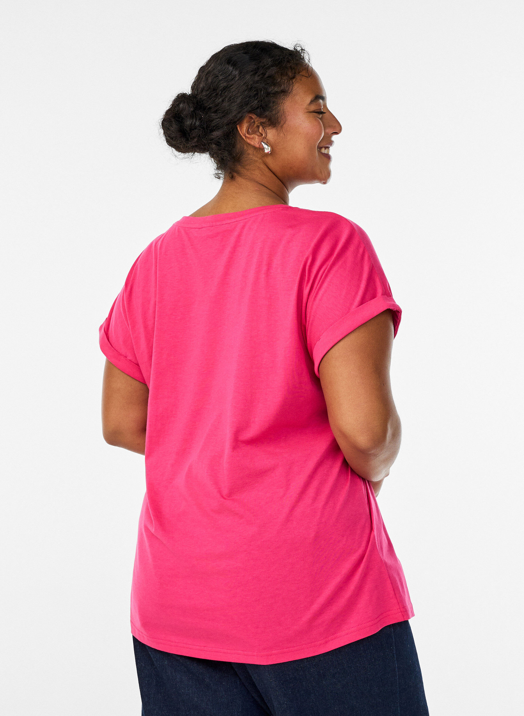 ZizziKort&aelig;rmet t-shirt i bomuldsblanding, Lyser&oslash;d, Model image number 2