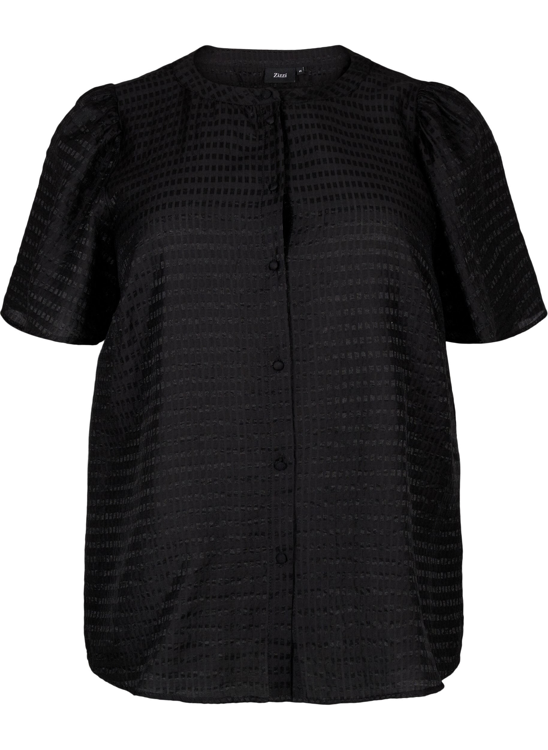 Zizzi Lyocell skjortebluse med tekstur, Black, Packshot image number 0