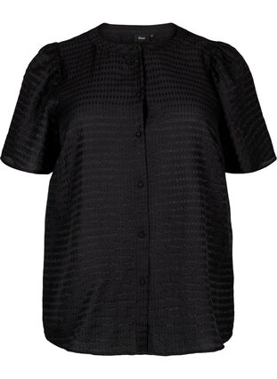 Lyocell skjortebluse med tekstur, Black, Packshot image number 0