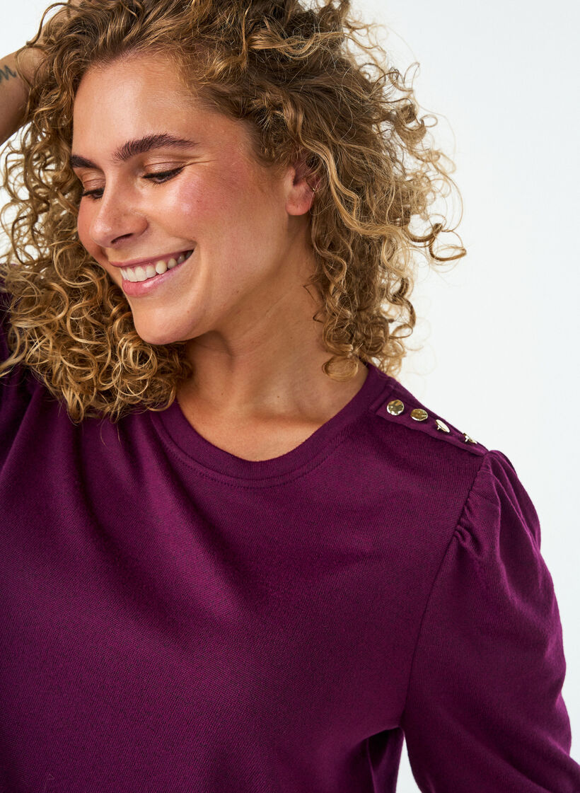 Bluse med knapdetalje og korte puf&aelig;rmer, M&oslash;rk Bordeaux, Model image number 3