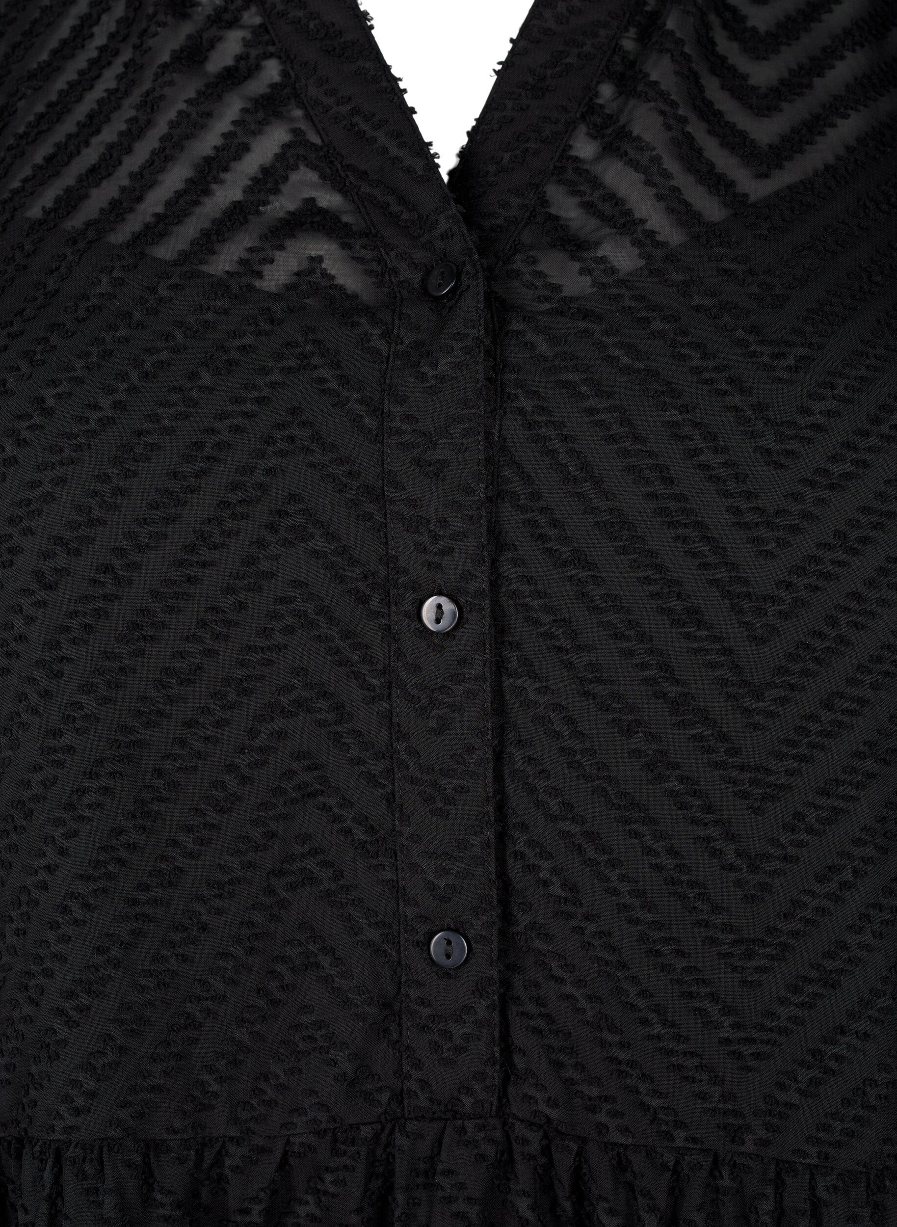 Zizzi Kort kjole med tekstur og fl&aelig;sekrave, Black, Packshot image number 2