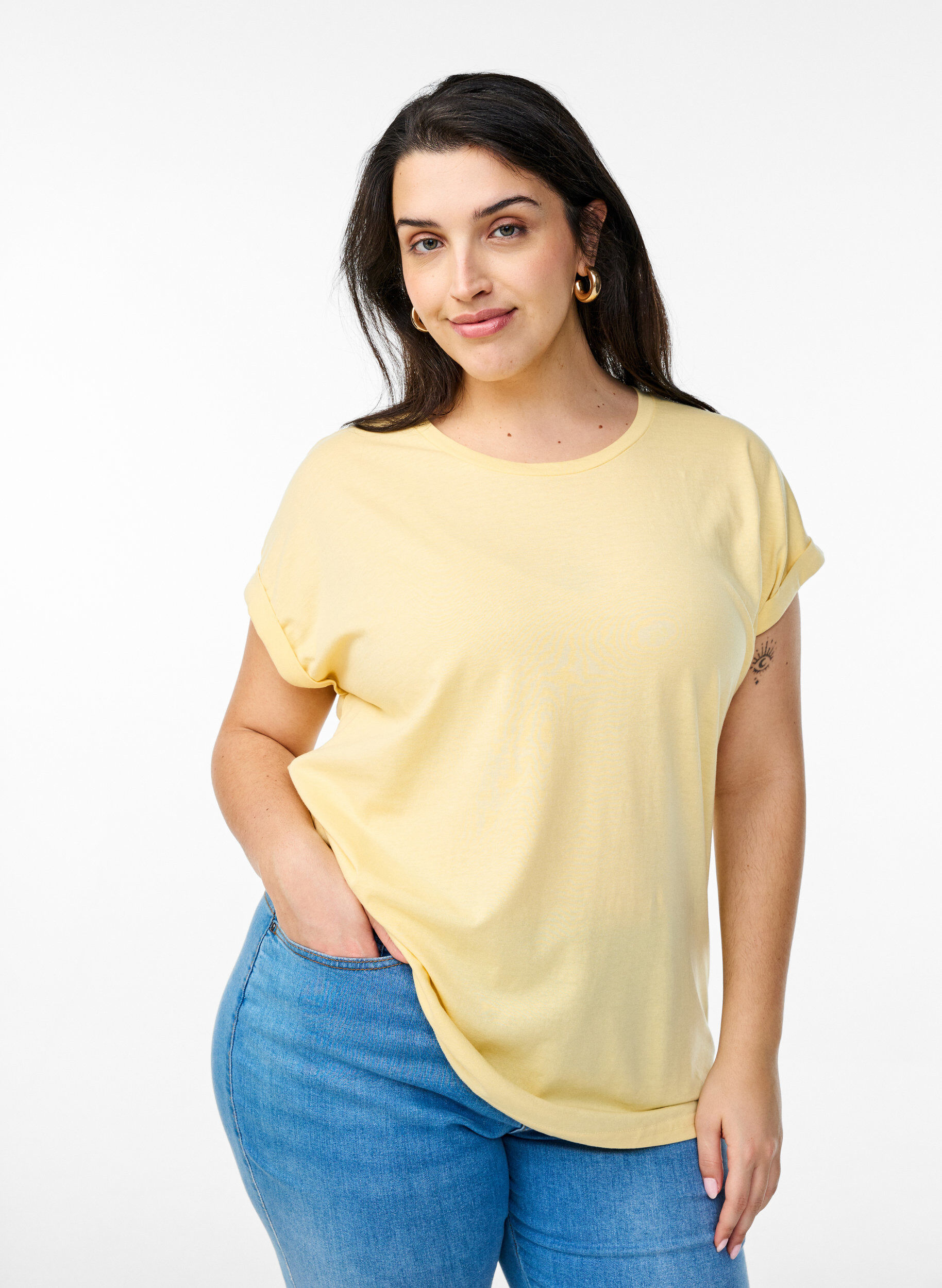 ZizziKort&aelig;rmet t-shirt i bomuldsblanding, Gul, Model image number 0