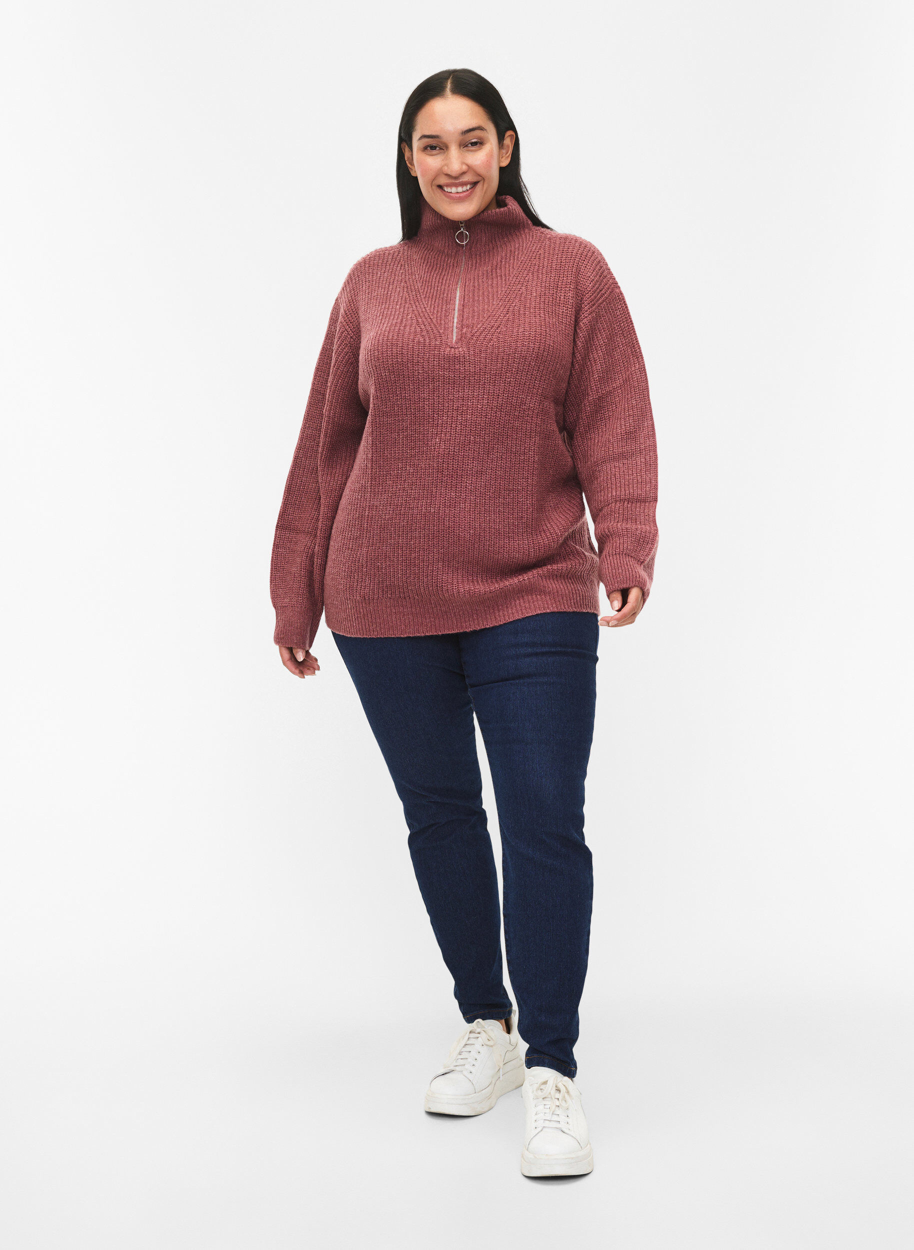 ZizziStriktr&oslash;je med h&oslash;j hals og lynl&aring;s, Lyser&oslash;d, Model image number 1