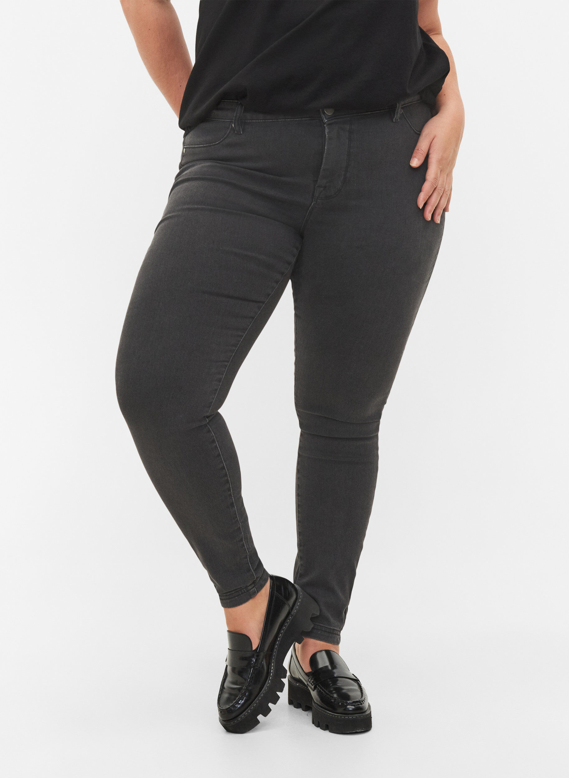 Zizzi Jeggings i bomuldsblanding, Grey Denim, Model image number 2